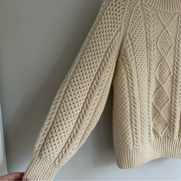 Crew Neck Cable Knit Wool Hand Knit Fisherman Sweater - Picture 6 of 13